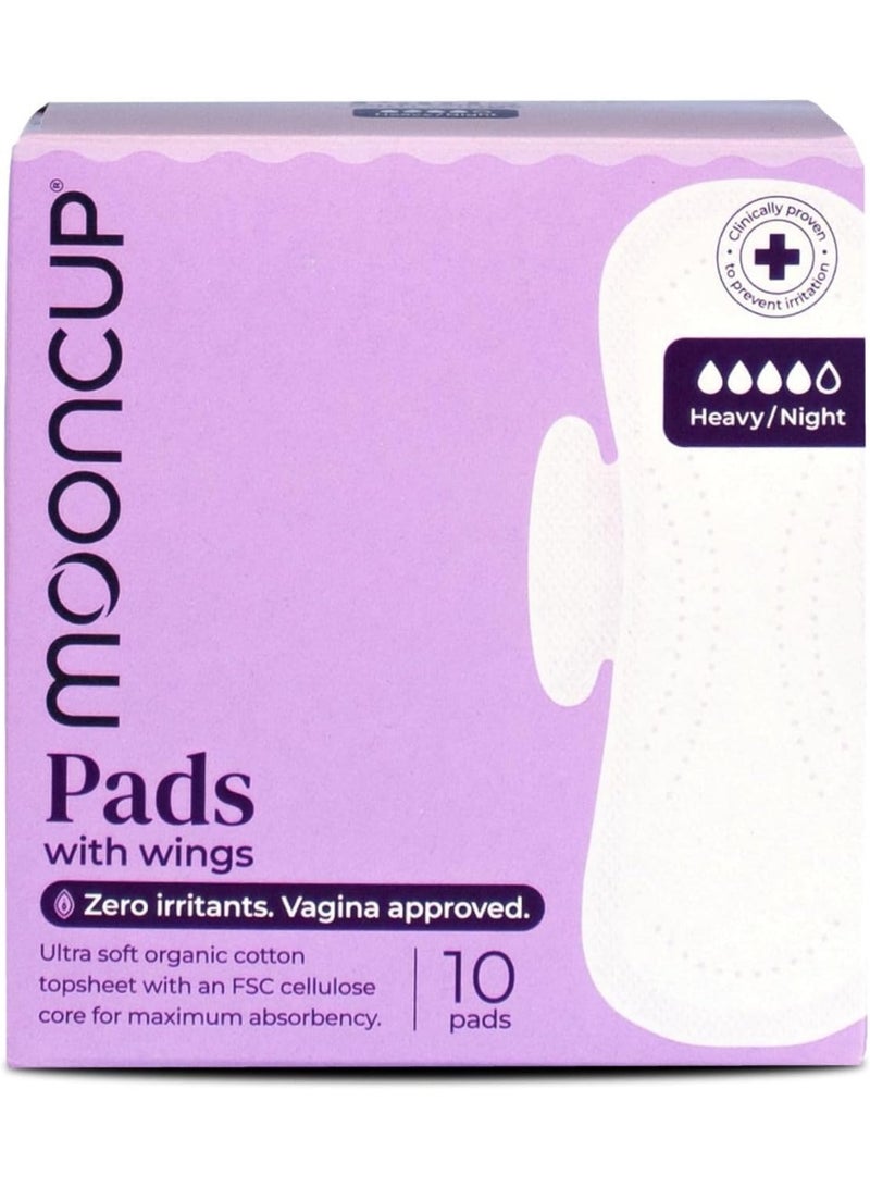 Mooncup Heavy / Night Flow Ultra Soft Organic Cotton Pads With Wings Extra Long 10 Pads - Image 1