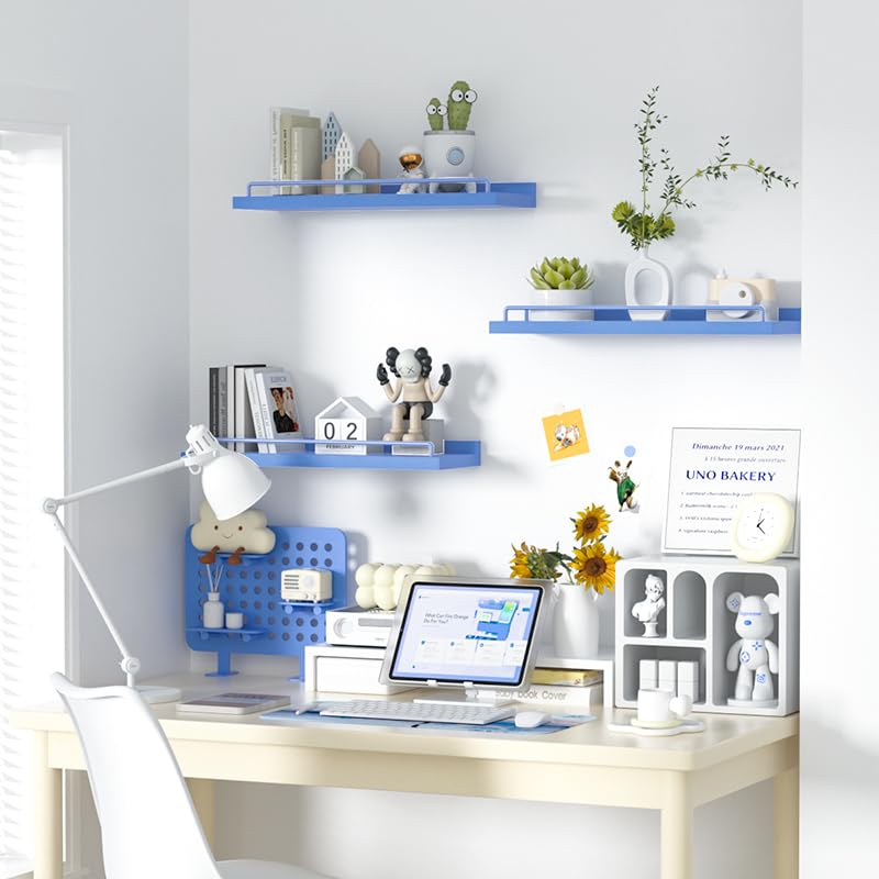 RYOFOBETTO Blue Floating Shelves, Room Decor Shelves,Pink Kawaii Room Decor Wall Shelves for Living Room, Bedroom, Picture Frames, Plants, Kitchen, Set of 3 (Blue) - Image 4