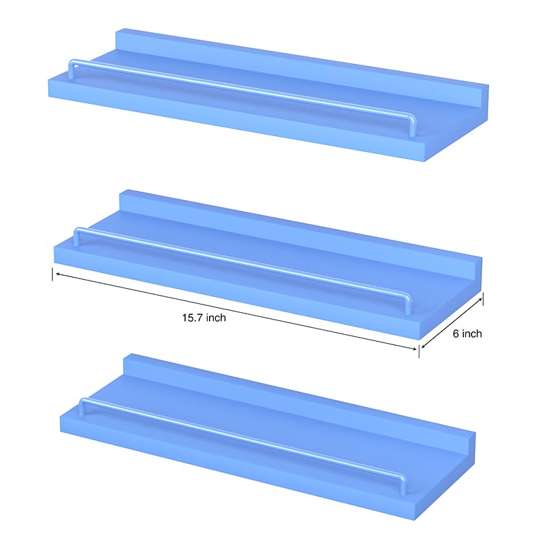 RYOFOBETTO Blue Floating Shelves, Room Decor Shelves,Pink Kawaii Room Decor Wall Shelves for Living Room, Bedroom, Picture Frames, Plants, Kitchen, Set of 3 (Blue) - Image 2
