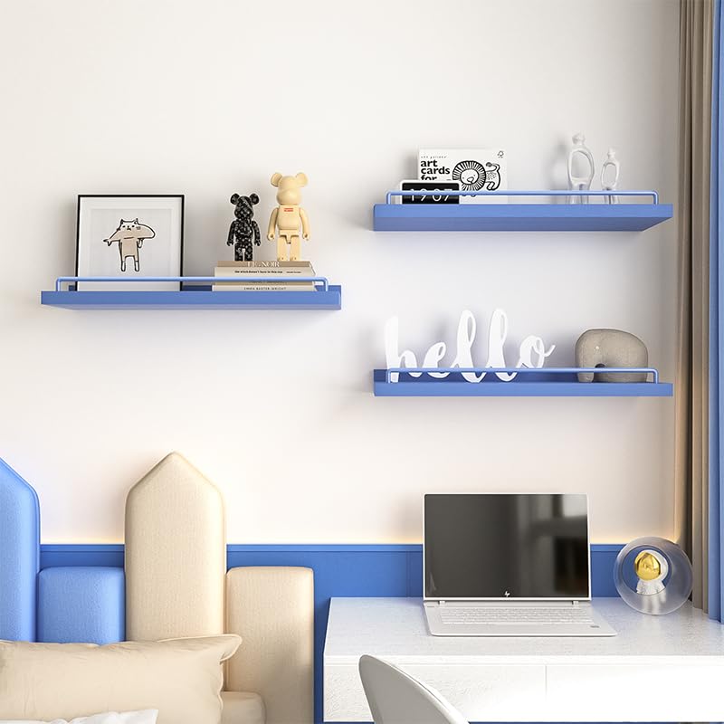 RYOFOBETTO Blue Floating Shelves, Room Decor Shelves,Pink Kawaii Room Decor Wall Shelves for Living Room, Bedroom, Picture Frames, Plants, Kitchen, Set of 3 (Blue) - Image 3