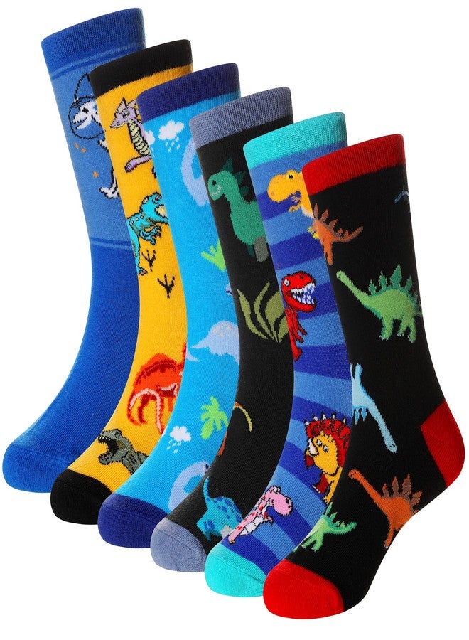 SeeyAN Boys Socks Kids Funny Cotton Novelty Crew Cartoon Space Dinosaur Crazy Socks 6 Pairs (6 Pairs Dinosaur B, 6-8 Years) - Image 1