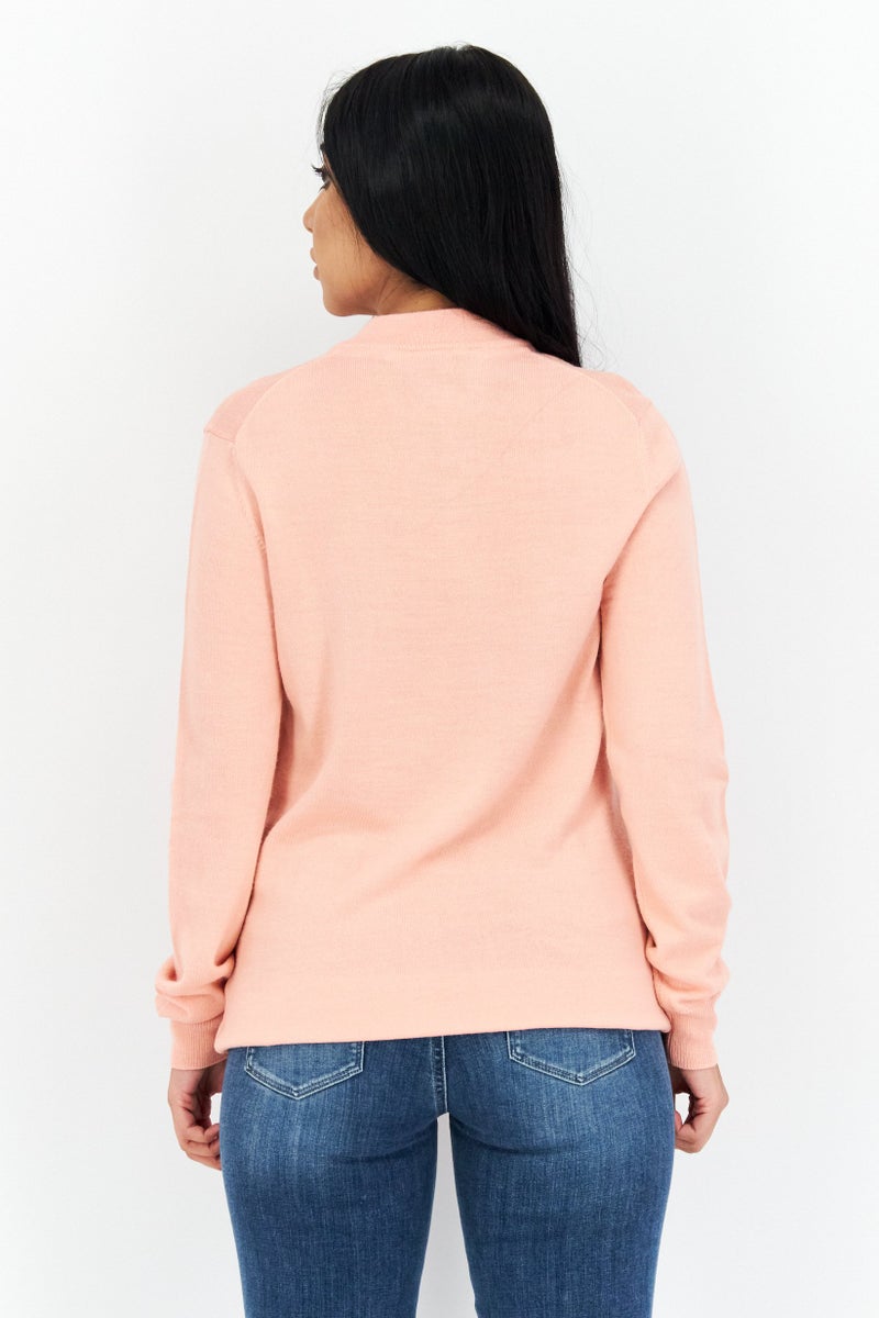 Lyle & Scott Women Mock Neck Embroidered Logo Knitted Sweatshirt, Pink - Image 2