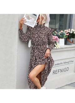Autumn New Trade European And American Women's Half-high Collar Lace-up Floral Slim-fit Dress Women