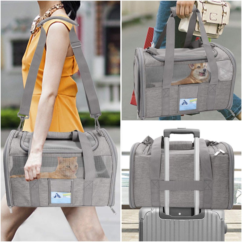 Refrze Cat Carrier,Dog Carriers for Small Dogs Medium Cats Pet Carrier up to 15 Lbs, TSA Airline Approved Cat Carrier Soft, Cat Dog Crate Travel Bag,Grey - Image 2