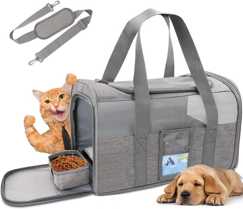Refrze Cat Carrier,Dog Carriers for Small Dogs Medium Cats Pet Carrier up to 15 Lbs, TSA Airline Approved Cat Carrier Soft, Cat Dog Crate Travel Bag,Grey - Image 1