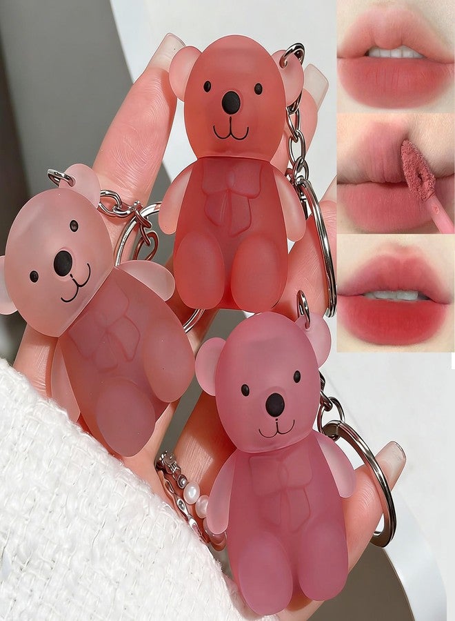 KTouler 3Pcs Liquid Matte Keychain Lipstick Set,Cute Bear Red Nude Pink Lipstick for Women,Long Lasting Velvet Vegan Smooth High Impact Color Lip Cream - Image 1