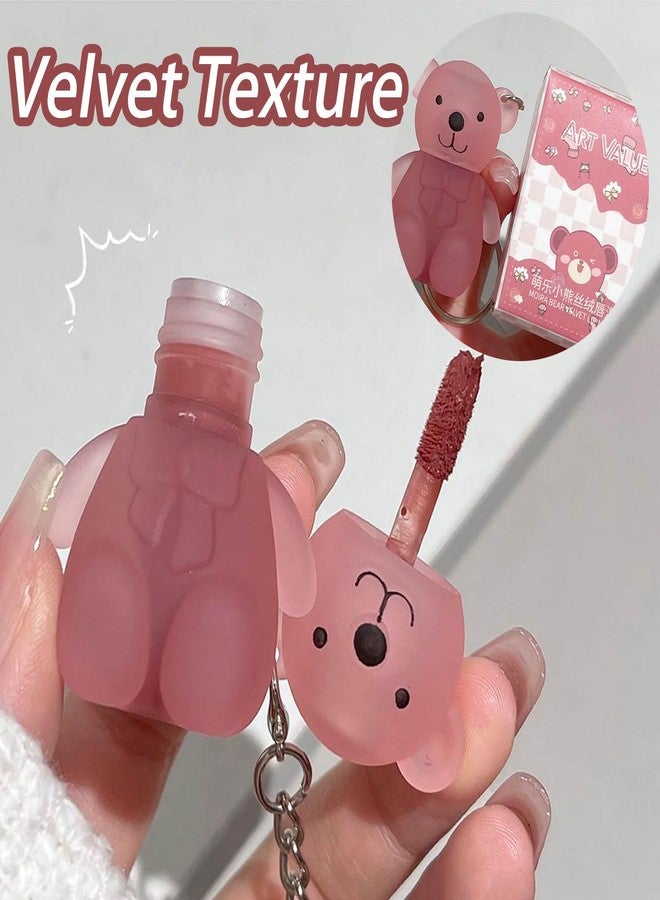 KTouler 3Pcs Liquid Matte Keychain Lipstick Set,Cute Bear Red Nude Pink Lipstick for Women,Long Lasting Velvet Vegan Smooth High Impact Color Lip Cream - Image 2