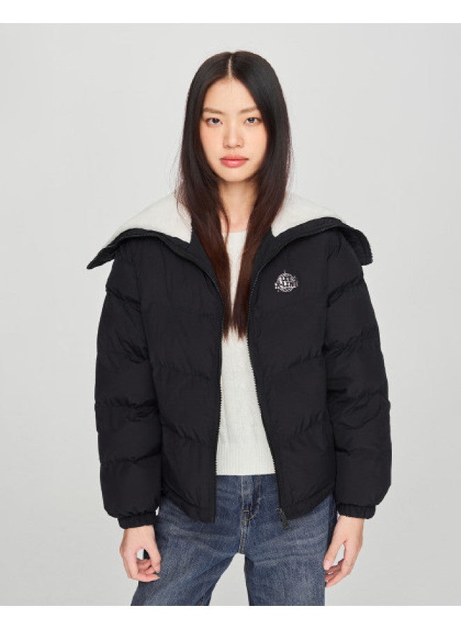 LEE 24 خريف مبكر سترة نسائية مبطنة سوداء بياقة بحار من الفرو الصناعي المريح - Image 1