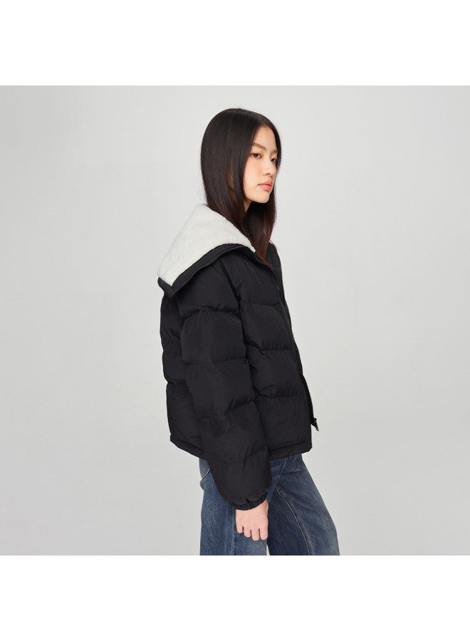 LEE 24 خريف مبكر سترة نسائية مبطنة سوداء بياقة بحار من الفرو الصناعي المريح - Image 5