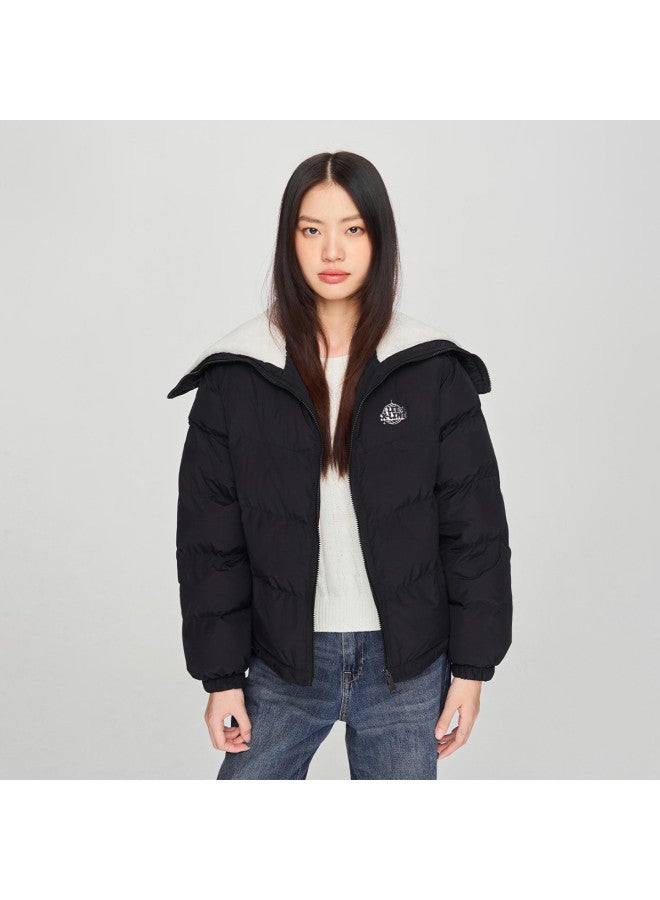 LEE 24 خريف مبكر سترة نسائية مبطنة سوداء بياقة بحار من الفرو الصناعي المريح - Image 2