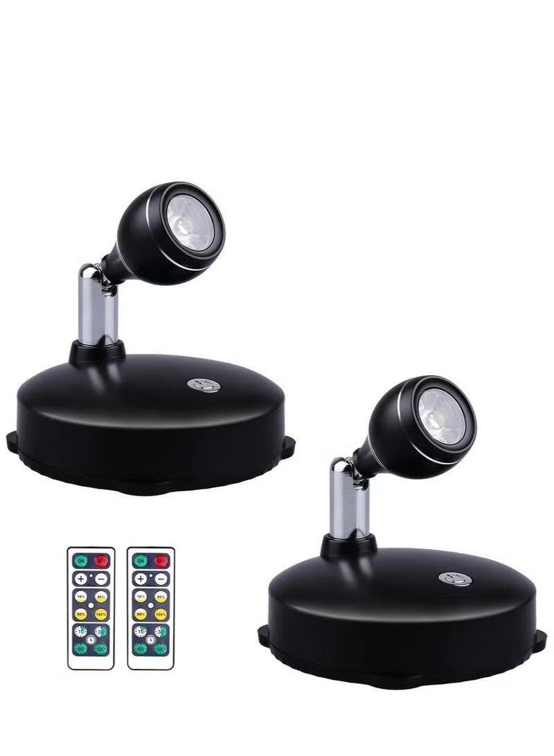 2Pcs Wireless Spotlight for Indoor, Battery Operated LED Spotlight with Dimmable Rotatable Timer Uplight Mini Accent Lights with Remote for Wall Display Plants Painting Artwork Closet Natural White  - Image 1