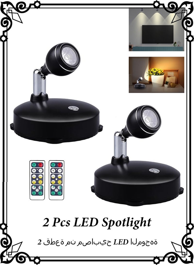2 قطعة من مصابيح LED الموجهة، مصابيح موجهة لاسلكية للاستخدام الداخلي، مصابيح إضاءة تعمل بالبطارية لعرض الأعمال الفنية على الحائط، مصابيح LED موجهة تعمل بالبطارية مع مؤقت قابل للتعديل وقابل للدوران، مصابيح إضاءة صغيرة مع جهاز تحكم عن بعد لعرض النباتات والأعمال الفنية على الحائط، لون أبيض طبيعي - Image 1