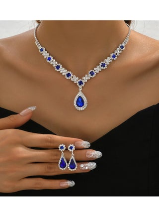 3PCS Rhinestone Necklace Earrings Drop Pendant Bridal Evening Gown Accessories For Women Blue - pzsku/Z428BDF95E6B238123BBDZ/45/_/1714028439/69ca0dc0-923c-440c-8512-3973414eb8a3