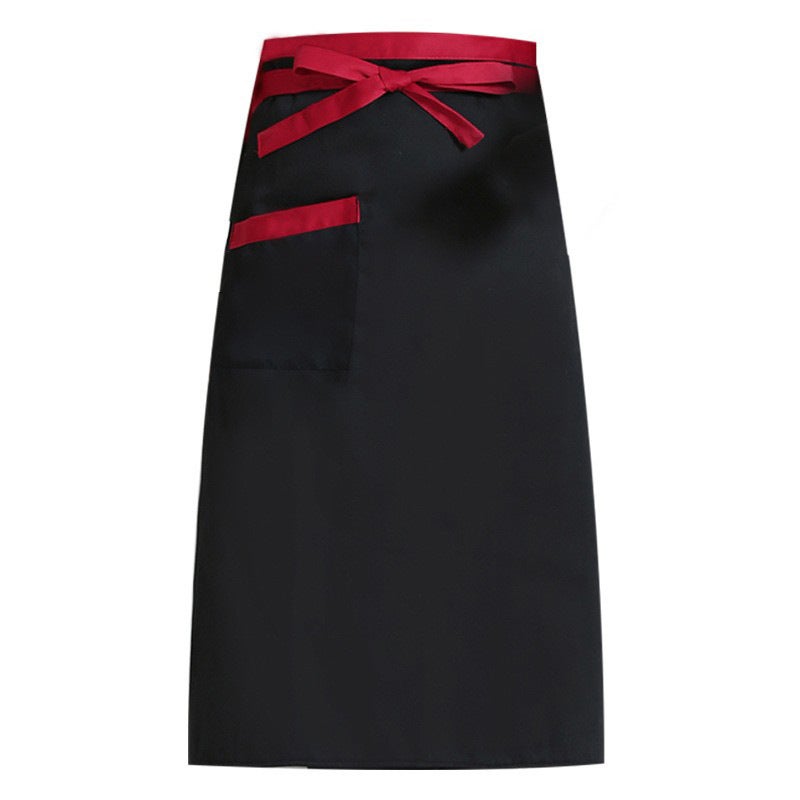 Half-Length Chef Apron for Cafe [Black Red Belt] Half Body [Black Red Belt] Half Body