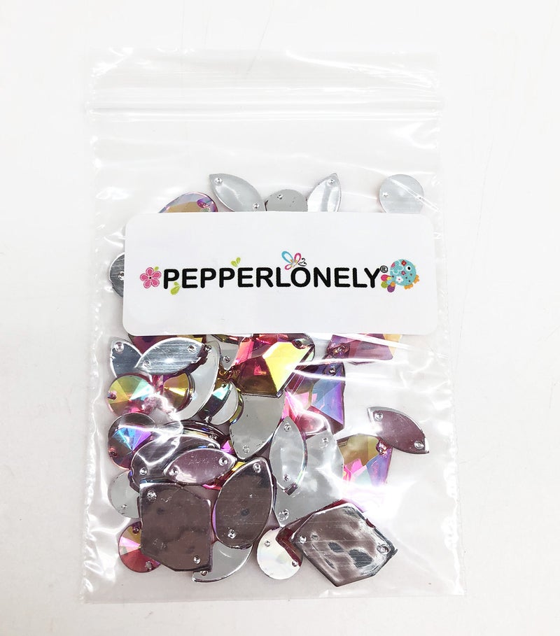 PEPPERLONELY 50PC Pink AB Color Sew On Mixed Shape & Size Flat Back Faceted Acrylic Crystals Rhinstones, 7~21mm - Image 2