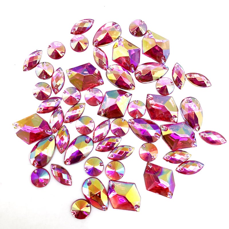 PEPPERLONELY 50PC Pink AB Color Sew On Mixed Shape & Size Flat Back Faceted Acrylic Crystals Rhinstones, 7~21mm - Image 3