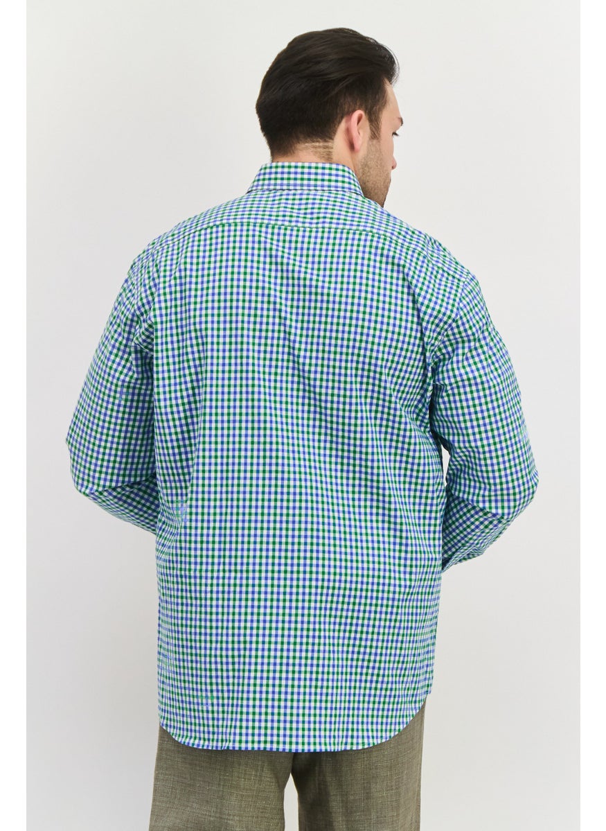Tailorbyrd - Men Regular Fit Gingham Long Sleeve Casual Shirt, Green - Image 1