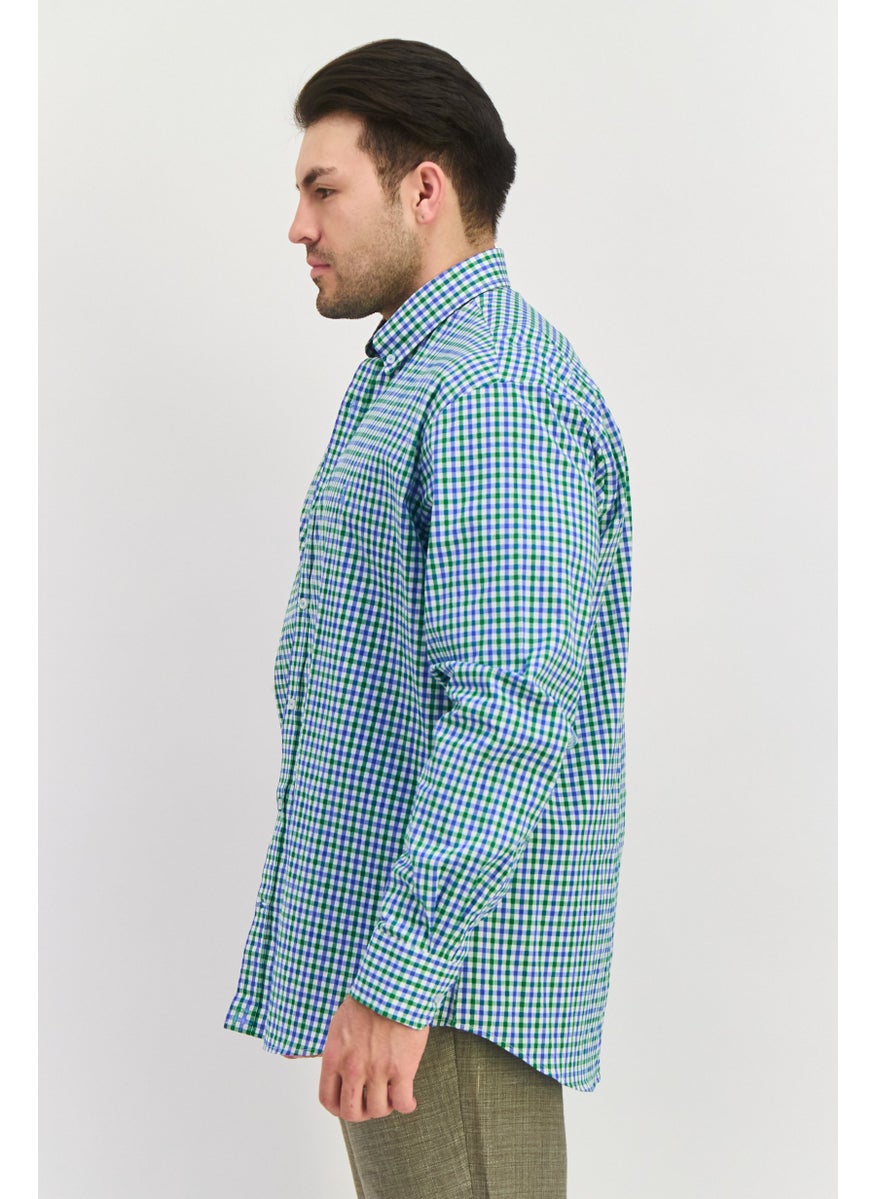 Tailorbyrd - Men Regular Fit Gingham Long Sleeve Casual Shirt, Green - Image 1