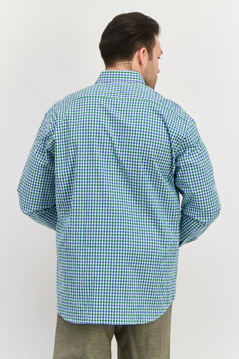 Tailorbyrd Men Regular Fit Gingham Long Sleeve Casual Shirt, Green - Image 2