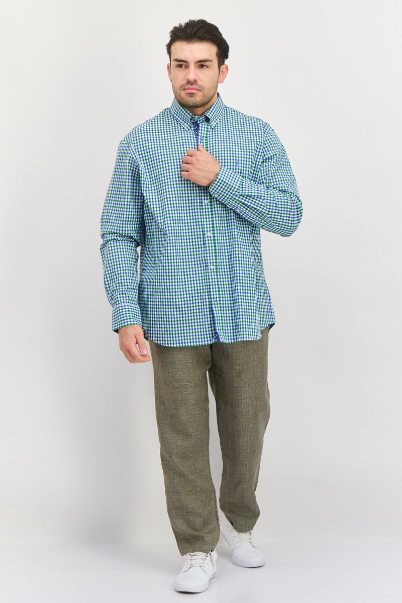 Tailorbyrd Men Regular Fit Gingham Long Sleeve Casual Shirt, Green - Image 4