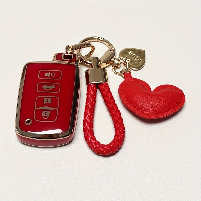 Red TPU Key Fob Cover Full Protection Soft Key Case With Leather Keychain Heart Shape For Toyota Corolla Camry Avalon Rav4 Highlander - Image 3