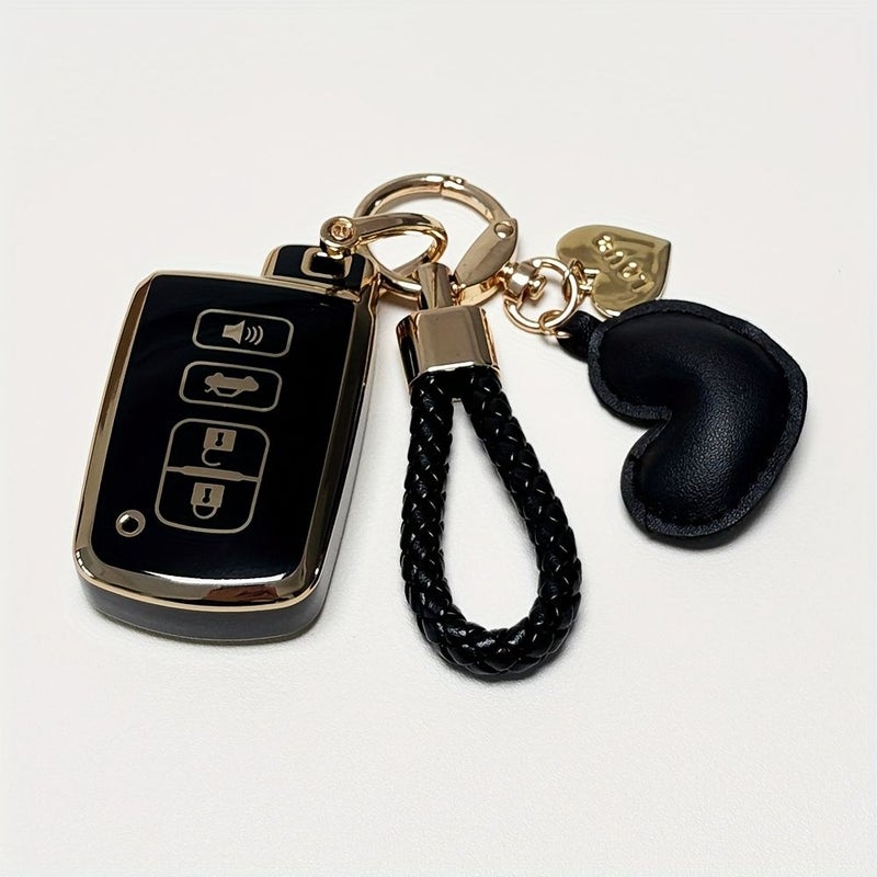 Red TPU Key Fob Cover Full Protection Soft Key Case With Leather Keychain Heart Shape For Toyota Corolla Camry Avalon Rav4 Highlander - Image 1