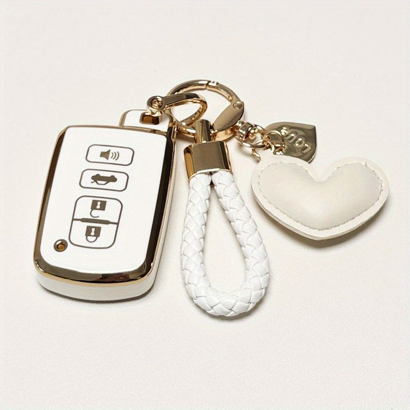 Red TPU Key Fob Cover Full Protection Soft Key Case With Leather Keychain Heart Shape For Toyota Corolla Camry Avalon Rav4 Highlander - Image 4