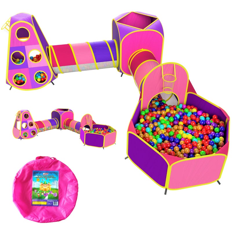 Playz 5pc Kids' Play Tents & Tunnels - Ball Pit for Toddlers, Basketball Hoop, Crawling Tubes, Pop-Up Playhouses, Baby Obstacle Course for Indoor or Outdoor Use - Image 1