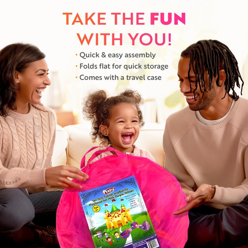 Playz 5pc Kids' Play Tents & Tunnels - Ball Pit for Toddlers, Basketball Hoop, Crawling Tubes, Pop-Up Playhouses, Baby Obstacle Course for Indoor or Outdoor Use - Image 3