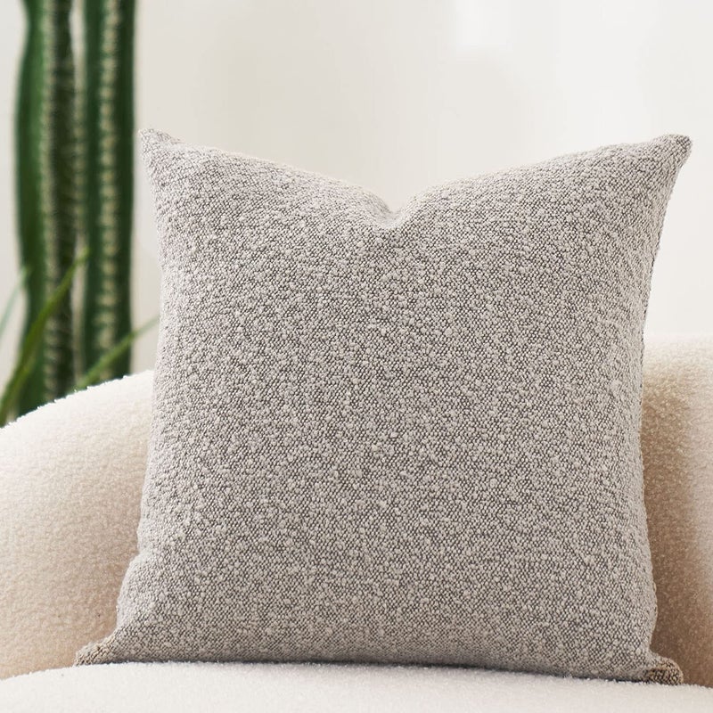 DOMVITUS Boucle Pillow Covers 20x20 Luxury Throw Pillow Covers Decorative Pillows for Bed Sofa Pillows for Living Room Accent Couch Pillows Soft Cushion Case 1PC Sand Grey