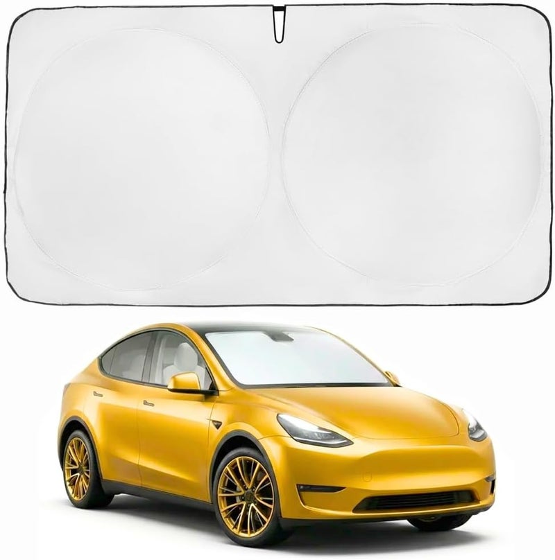 Windshield Sunshade for Tesla 3 & Y | Patented Car Sun Protection - Certified 99% UVR Block - Cool Car Interior | Foldable Sun Visor Cover | Automotive Accessories for Summer - Image 1