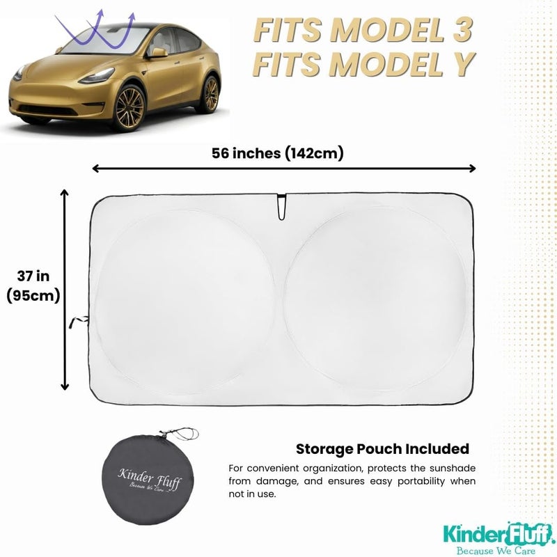 Windshield Sunshade for Tesla 3 & Y | Patented Car Sun Protection - Certified 99% UVR Block - Cool Car Interior | Foldable Sun Visor Cover | Automotive Accessories for Summer - Image 4
