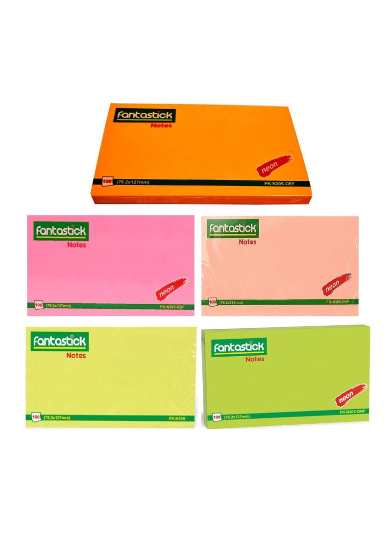 Fantastick 5-Piece Sticky Notes 3x5 Inch Assorted Colours  - Image 1