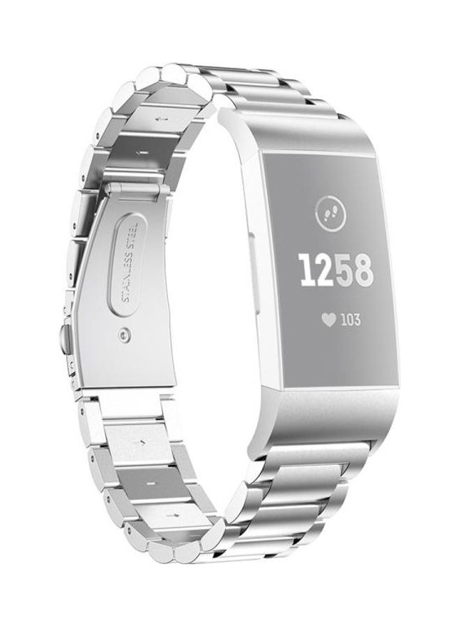 NIBEMINENT Three Beads Slingshot Buckle Solid Stainless Steel Wrist Strap Watch Band For Fitbit Charge 3 Silver  - Image 1