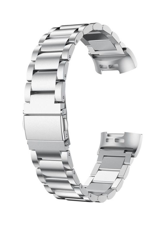 NIBEMINENT Three Beads Slingshot Buckle Solid Stainless Steel Wrist Strap Watch Band For Fitbit Charge 3 Silver  - Image 2