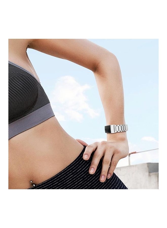 NIBEMINENT Three Beads Slingshot Buckle Solid Stainless Steel Wrist Strap Watch Band For Fitbit Charge 3 Silver  - Image 5