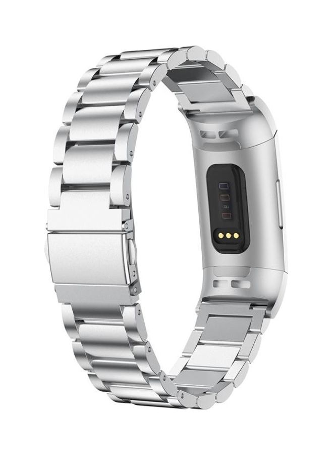 NIBEMINENT Three Beads Slingshot Buckle Solid Stainless Steel Wrist Strap Watch Band For Fitbit Charge 3 Silver  - Image 4