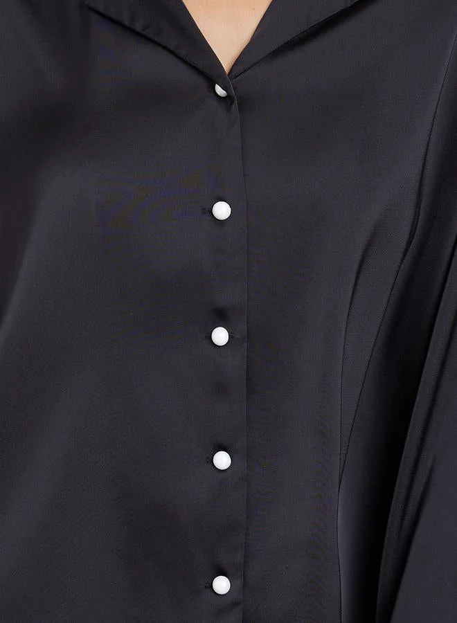 Styli Black Long Sleeve Shirt with Contrast Collar