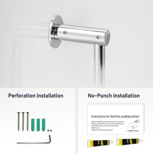 YDmeet Shower Slide Bar Adjustable Handheld Shower Head Holder Wall Mount - 15inch All-Metal Shower Head Slide Bar Compatible with Bathroom Drill Free Glue Installation - Polished Chrome - Image 4