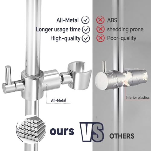 YDmeet Shower Slide Bar Adjustable Handheld Shower Head Holder Wall Mount - 15inch All-Metal Shower Head Slide Bar Compatible with Bathroom Drill Free Glue Installation - Polished Chrome - Image 5