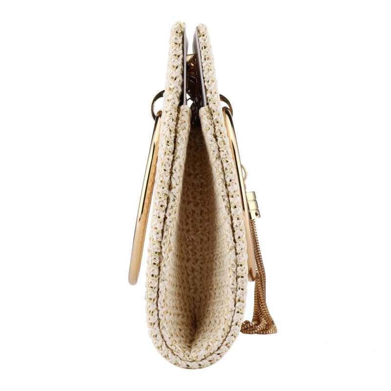 Magnitt Women Straw Bag Evening Clutch Purse Elegant Handbags Formal Party Clutches Purses for Wedding/Prom/Cocktail (White A) - Image 5