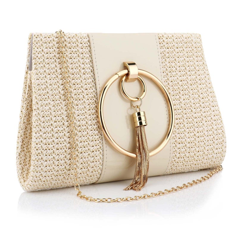 Magnitt Women Straw Bag Evening Clutch Purse Elegant Handbags Formal Party Clutches Purses for Wedding/Prom/Cocktail (White A) - Image 4