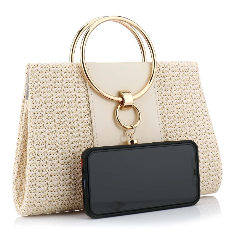 Magnitt Women Straw Bag Evening Clutch Purse Elegant Handbags Formal Party Clutches Purses for Wedding/Prom/Cocktail (White A) - Image 2