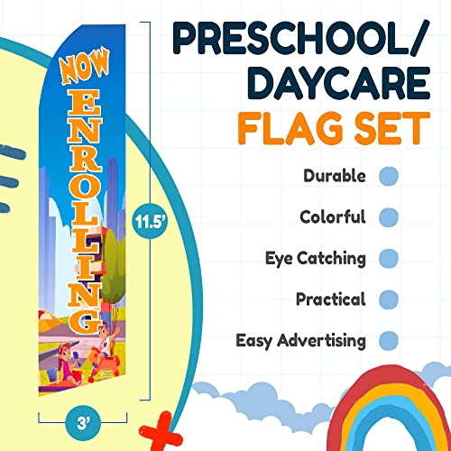 OnPoint Wares Daycare + Now Enrolling Combo Flags – Pack of 2 | 3 ft x 11.5 ft Outdoor Advertising Flags with Red Lettering | Weatherproof Polyester Business Banners (Poles Not Included) - Image 3