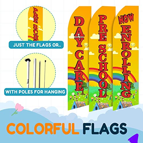 OnPoint Wares Daycare + Now Enrolling Combo Flags – Pack of 2 | 3 ft x 11.5 ft Outdoor Advertising Flags with Red Lettering | Weatherproof Polyester Business Banners (Poles Not Included) - Image 2