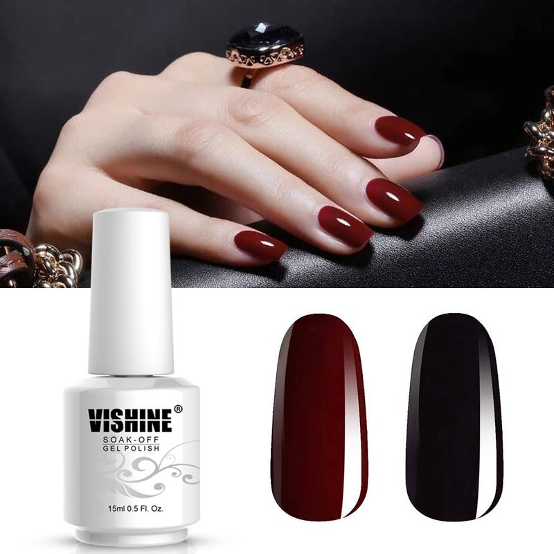 Vishine 2 Colors 15ml Nail Gel Polish Set Black Dark Red Wine Color Soak Off UV LED Varnish Long Lasting Nail Art Classic Collection - Image 1