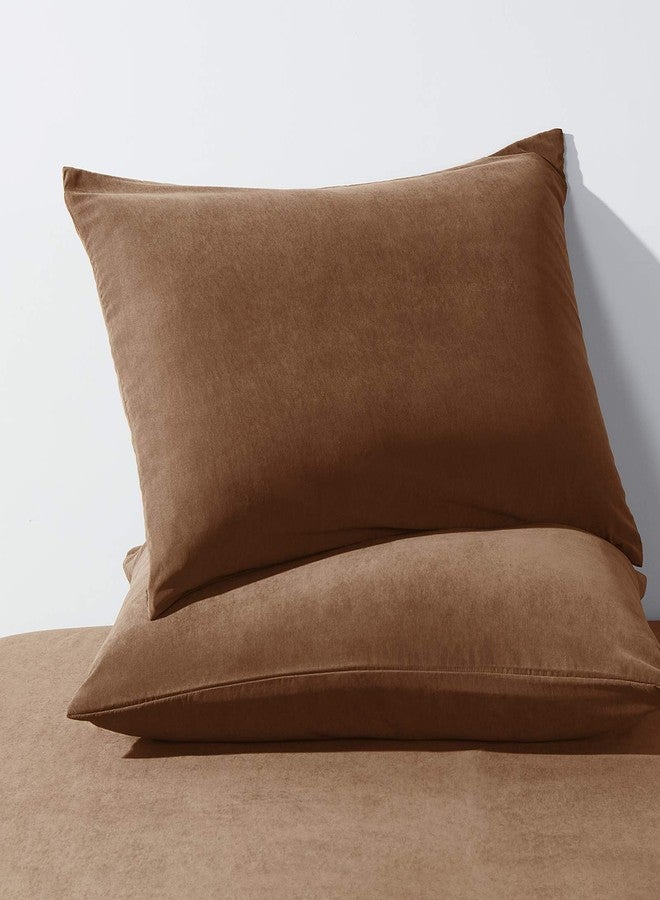 HAPPYMOON Microfiber Pillowcases Standard with Zipper Set of 2 - Breathable Zippered Pillow Covers for Hair and Skin, Soft Brushed Pillow Cases 2 Pack, 20 x 26 Inches, Brown - Image 1
