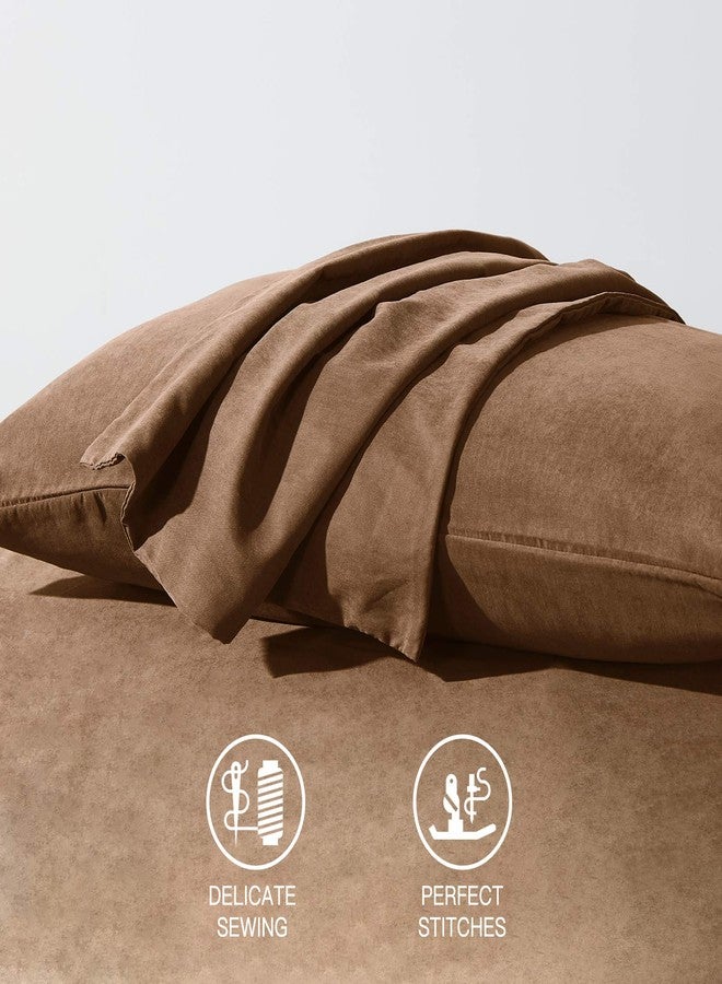 HAPPYMOON Microfiber Pillowcases Standard with Zipper Set of 2 - Breathable Zippered Pillow Covers for Hair and Skin, Soft Brushed Pillow Cases 2 Pack, 20 x 26 Inches, Brown - Image 2