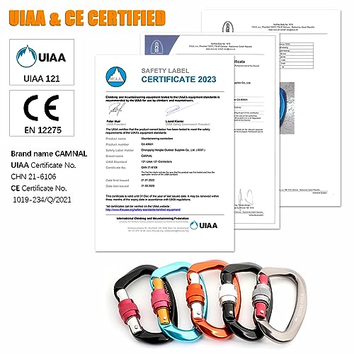 CAMNAL Heavy Duty Carabiner UIAA Certified Locking Carabiner 25KN (About 5620 lbs) Screw Lock Carabiner D Shape Carabiner Clip for Rock Climbing, Mountaineer, Aerial Work - Image 2
