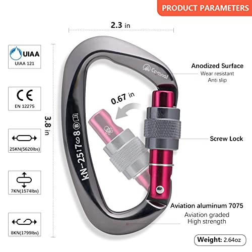CAMNAL Heavy Duty Carabiner UIAA Certified Locking Carabiner 25KN (About 5620 lbs) Screw Lock Carabiner D Shape Carabiner Clip for Rock Climbing, Mountaineer, Aerial Work - Image 5